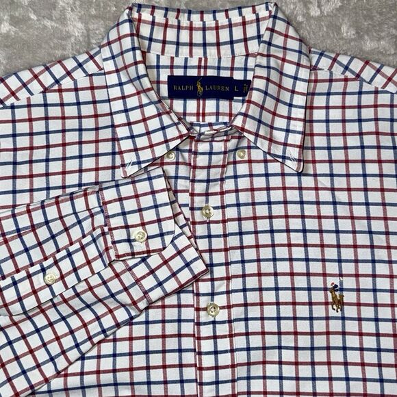 Ralph Lauren Colored Pony White Red Blue Plaid Button Down Shirt Classic Size L - Picture 1 of 9